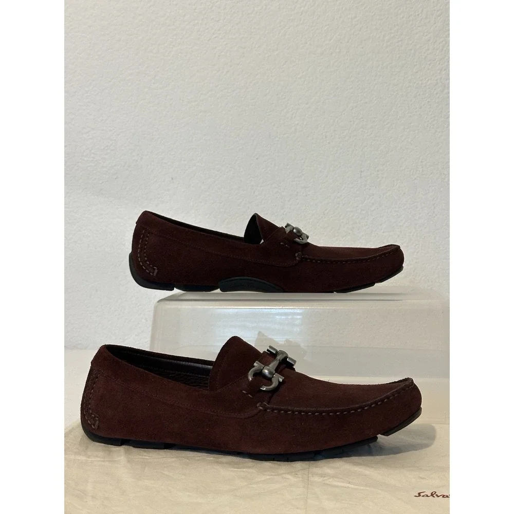 Salvatore Ferragamo Parigi Suede Mens Loafer Driving Moc‎ Size 8 EE Oxblood